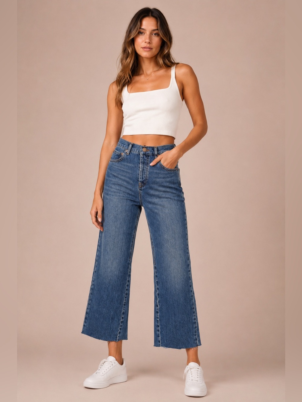 ASOS Medium Blue High-Rise Wide-Leg Crop Jeans Size 25 Waist